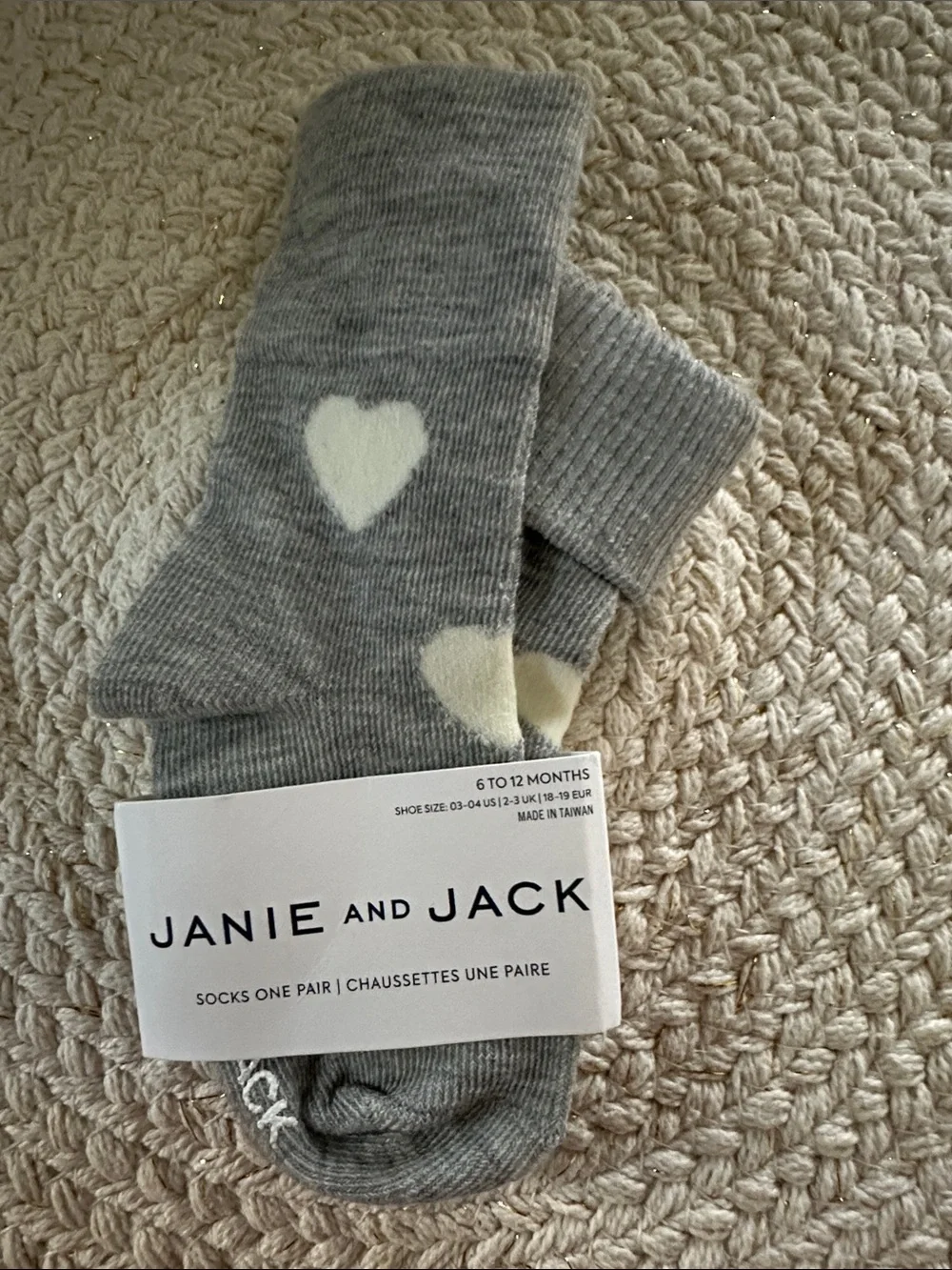 Janie and Jack Grey Baby Socks with Cream Hearts NWT